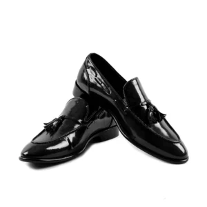 Black Patent Tassel Loafers Slip on Dress Shoes for Men